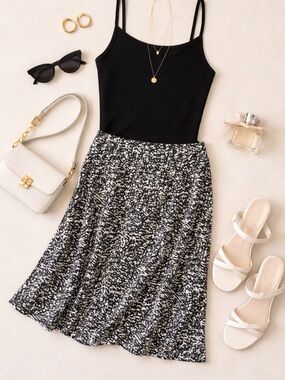 Black‎ & White Printed A-Line Midi Skirt by nina k size XL brand new